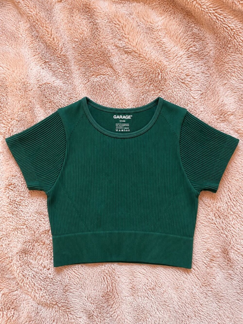 Garage Turqoise Ribbed Cropped T-Shirt